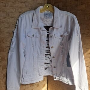American Bazi White Distressed Jean Jacket